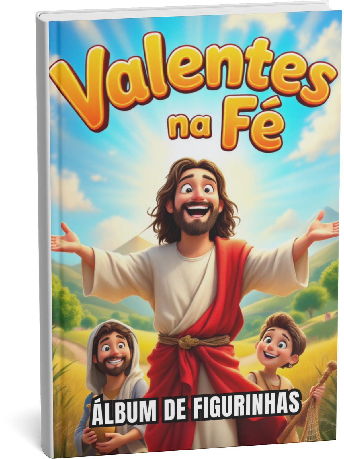 Mockup do Álbum de Figurinhas Heróis da Fé